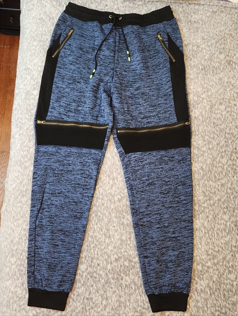 Vertical Sport Men's Blue Heather Jogger Pants with Ribbed, Metalic Accents
